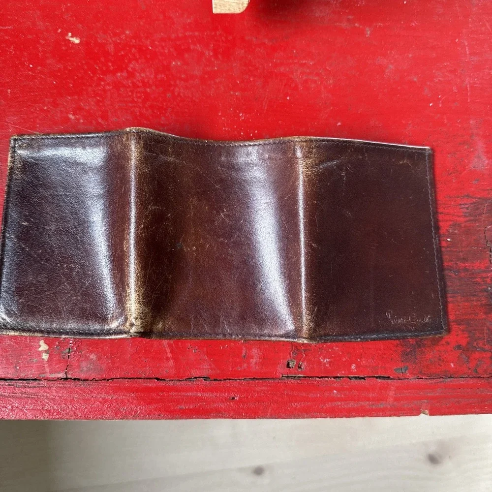 VTG Pierre Cardin DARK BROWN GENUINE LEATHER ID CARD BILL‎ HOLDER BIFOLD WALLET